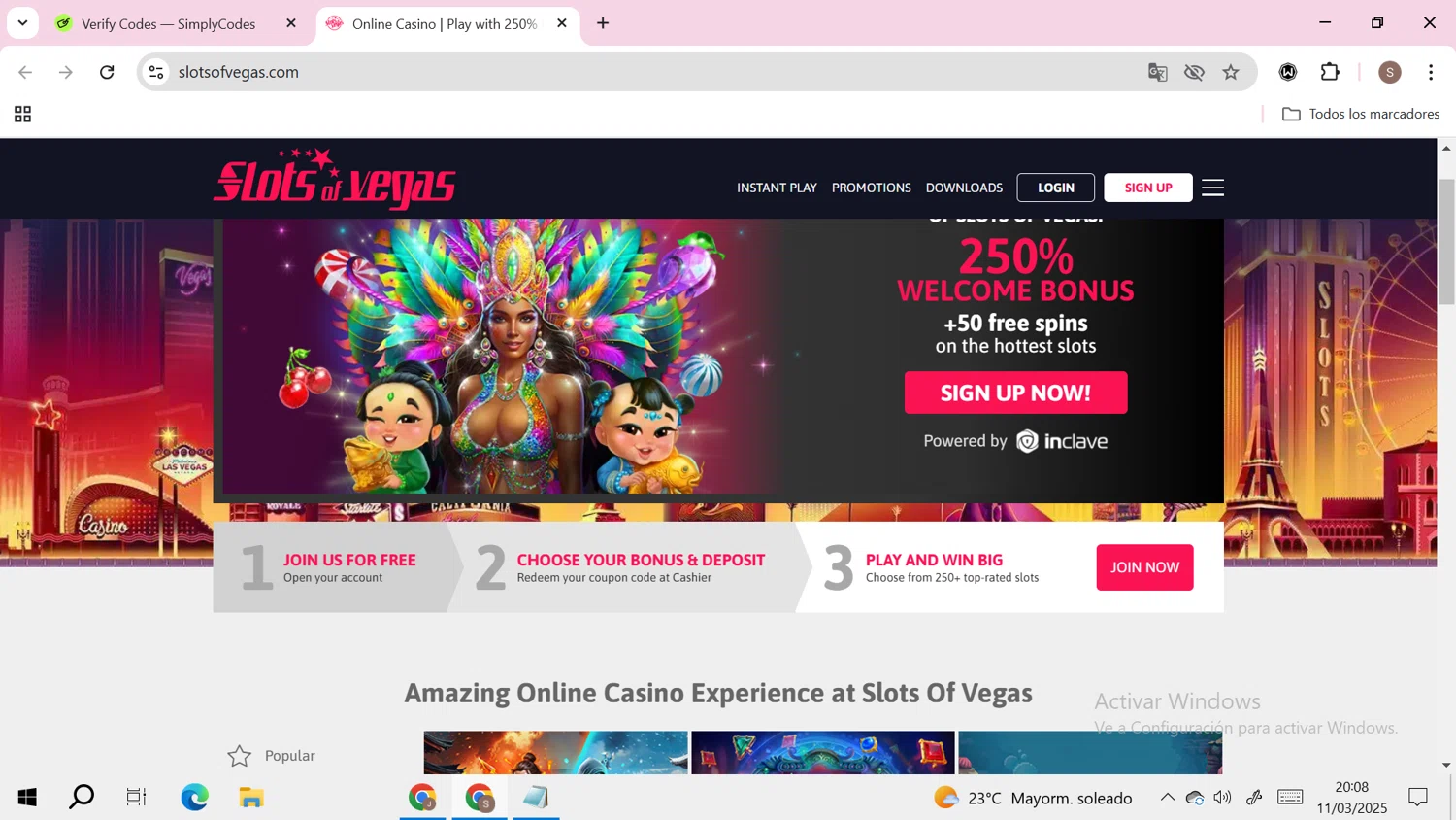 Slots of Vegas promo code screenshot showing code KONGVEGAS25 applied at Slots of Vegas checkout page. Uploaded by SimplyCodes community member RoyalHero6815 on Mar 12, 2025