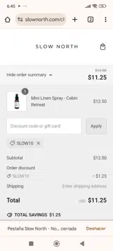 SLOW10 coupon verification screenshot