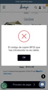 BF25 coupon verification screenshot