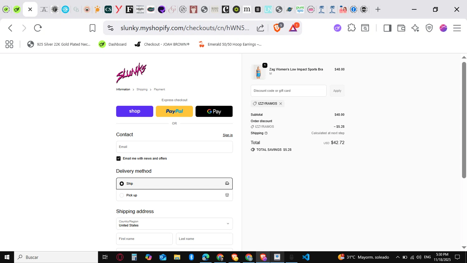 SLUNKS discount code screenshot showing code IZZYRAMOS applied at SLUNKS checkout page. Uploaded by SimplyCodes community member SavingsVirtuoso1883 on Nov 18, 2025