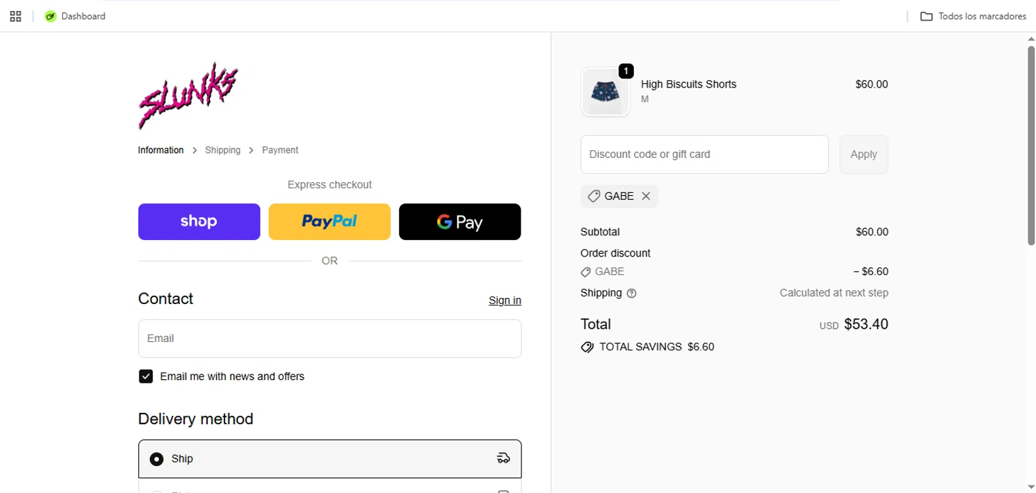 SLUNKS discount code screenshot showing code GABE applied at SLUNKS checkout page. Uploaded by SimplyCodes community member Speedy on Nov 18, 2025