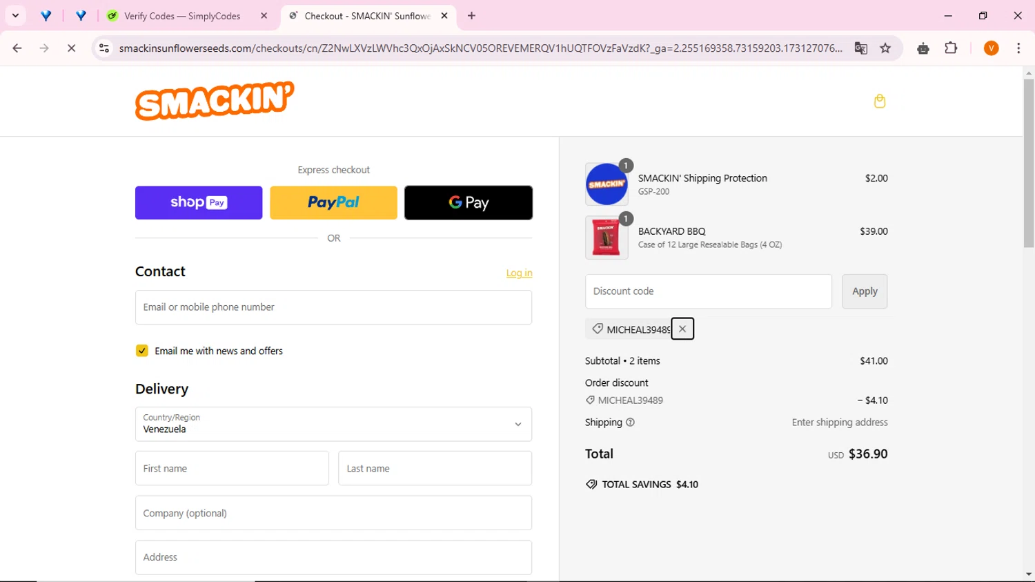 where to use Smackin' Sunflower Seeds promo code box