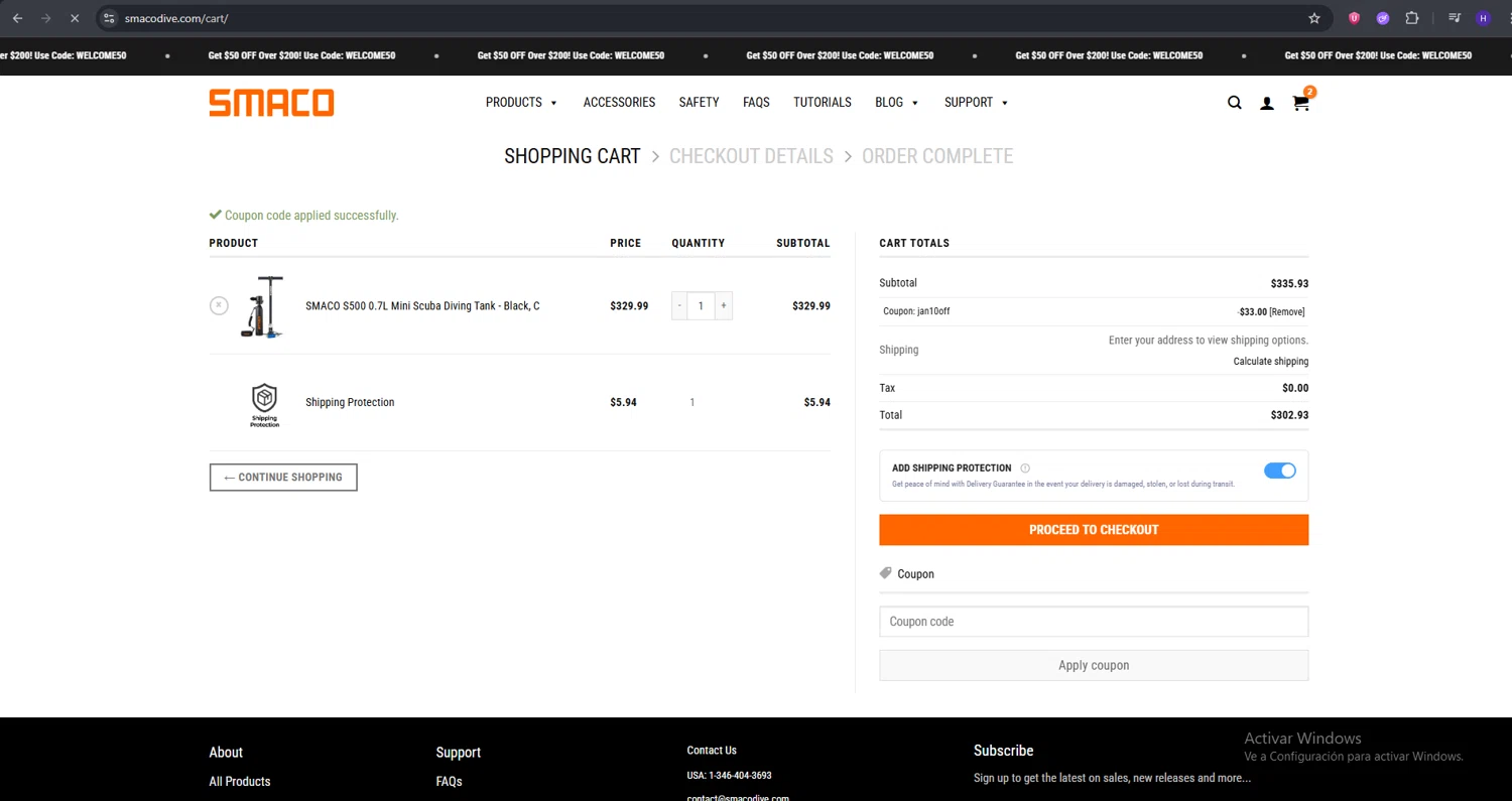 Smaco promo code screenshot showing code JAN10OFF applied at Smaco checkout page. Uploaded by SimplyCodes community member RebateVirtuoso9954 on Sep 28, 2025