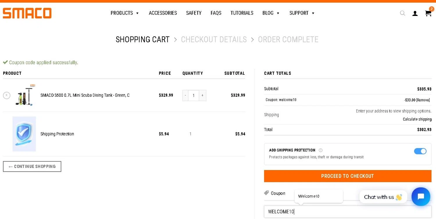 Smaco promo code screenshot showing code WELCOME10 applied at Smaco checkout page. Uploaded by SimplyCodes community member LAMINEJAMAL on May 3, 2025