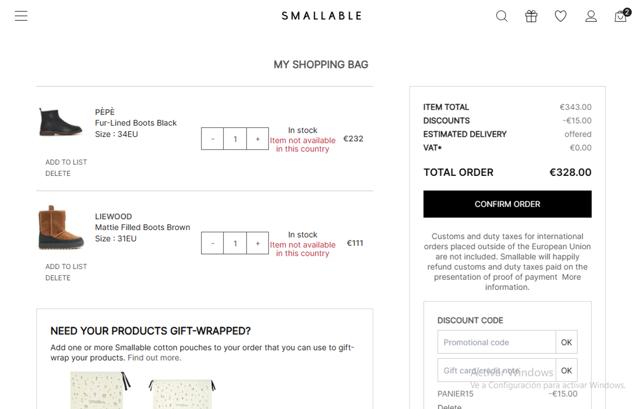 Smallable checkout page showing Smallable promo code box | Screenshot taken by SimplyCodes community member on May 16, 2025