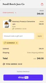 Small Batch Jam Co coupon verification screenshot