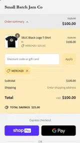 Small Batch Jam Co coupon verification screenshot