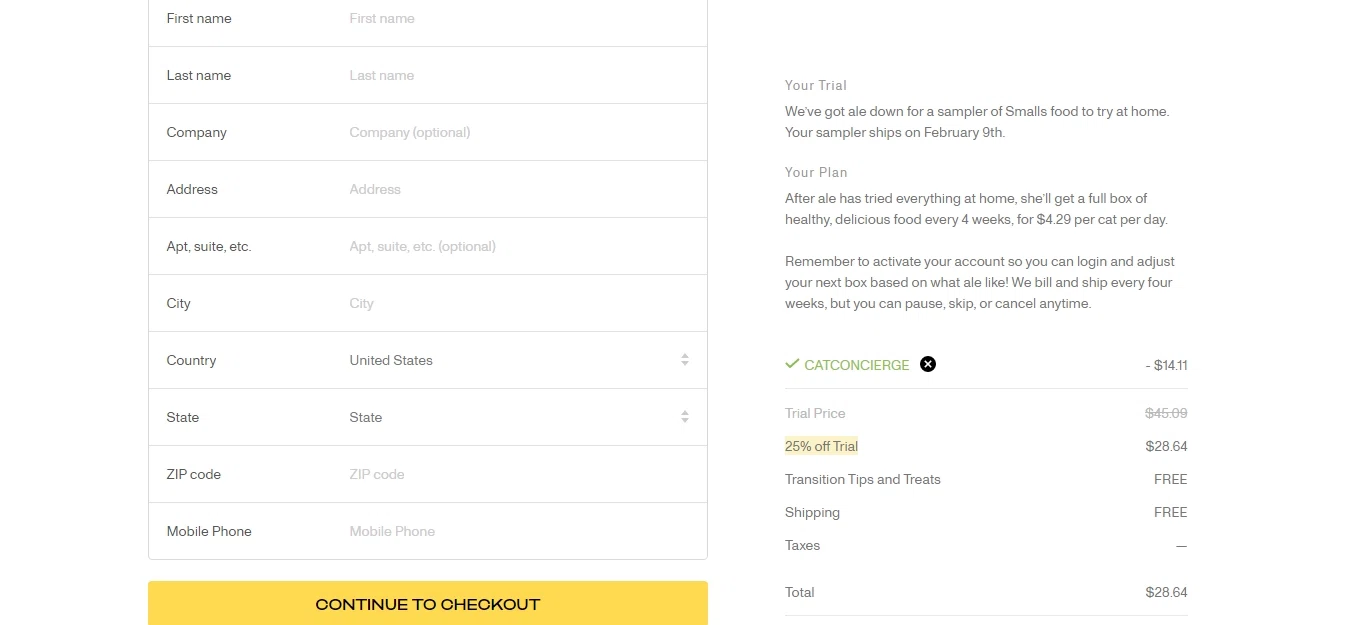 SMALLS checkout page showing SMALLS promo code box | Screenshot taken by SimplyCodes community member on Feb 1, 2021