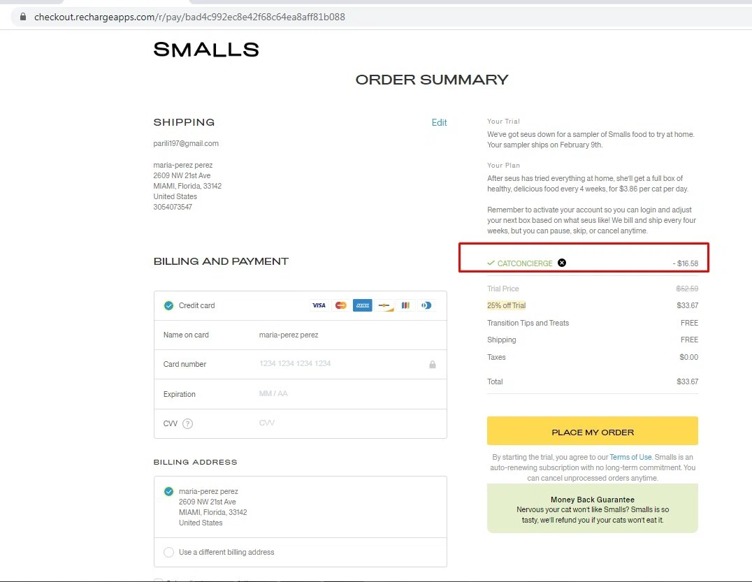 SMALLS checkout page showing SMALLS promo code box | Screenshot taken by SimplyCodes community member on Feb 2, 2021