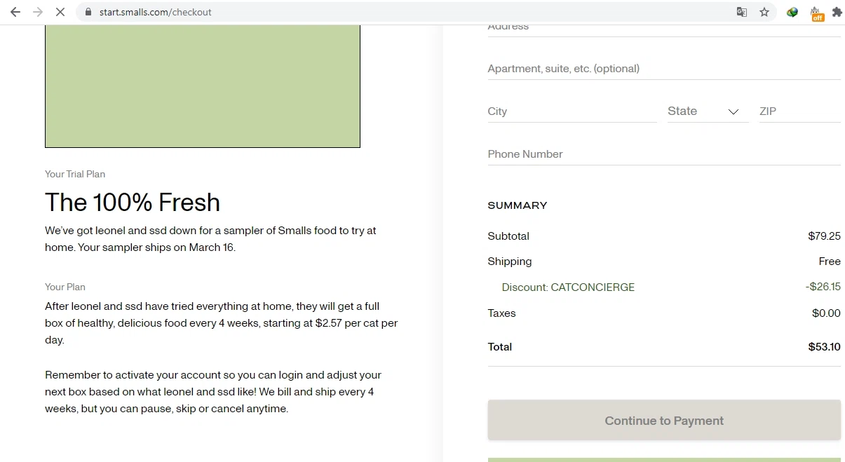 SMALLS checkout page showing SMALLS promo code box | Screenshot taken by SimplyCodes community member on Mar 12, 2021