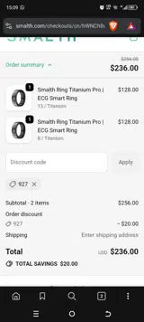 Smalth Ring coupon verification screenshot