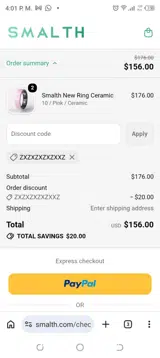 Smalth Ring coupon verification screenshot