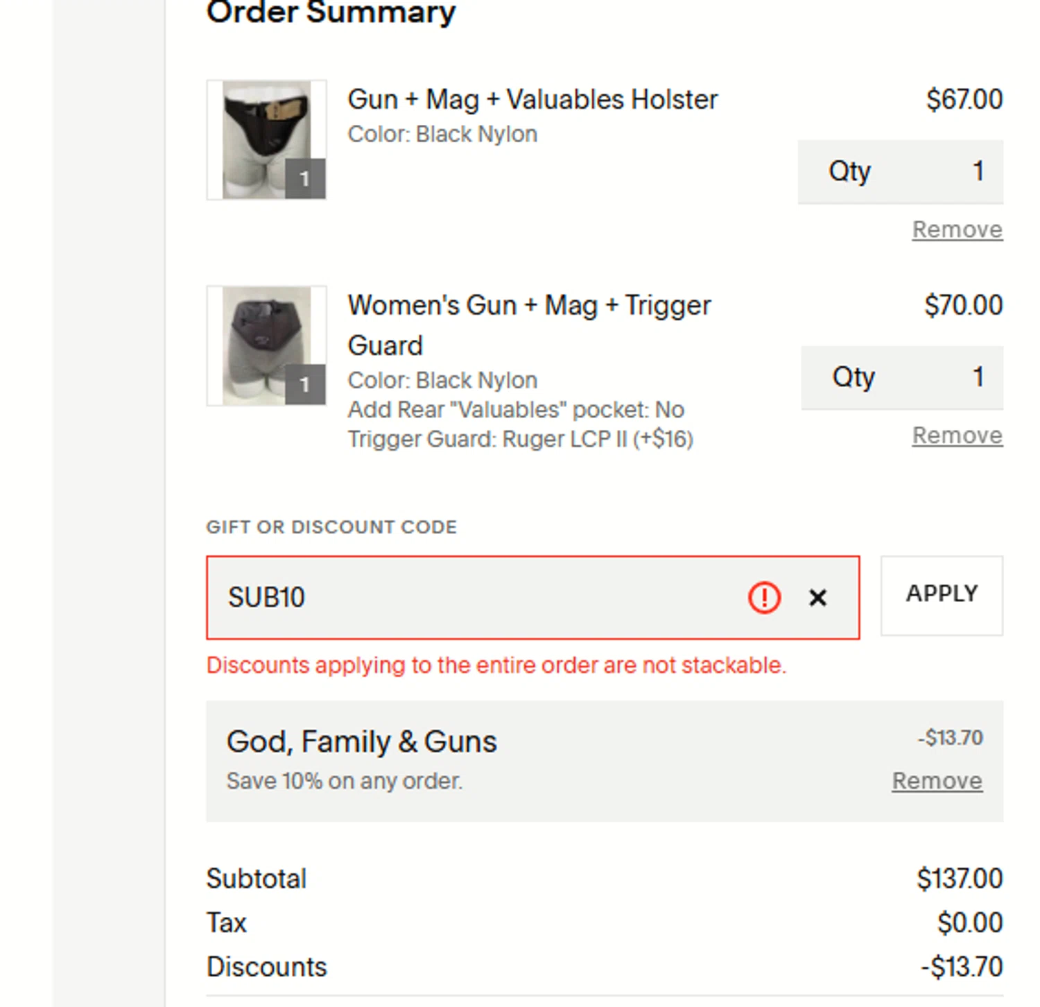 Smart Carry promo code screenshot showing code SUB10 applied at Smart Carry checkout page. Uploaded by SimplyCodes community member a2d2c2d211 on Dec 17, 2025
