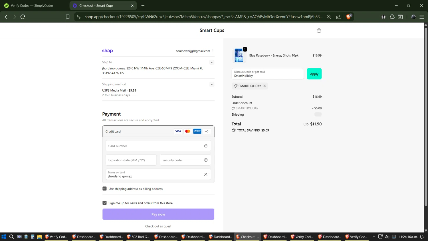 Smart Cups checkout page showing Smart Cups discount code box | Screenshot taken by SimplyCodes community member on Dec 4, 2025