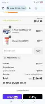 WELCOME10 coupon verification screenshot