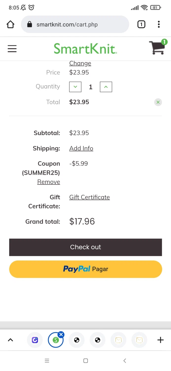 SmartKnit checkout page showing SmartKnit discount code box | Screenshot taken by SimplyCodes community member on May 19, 2022