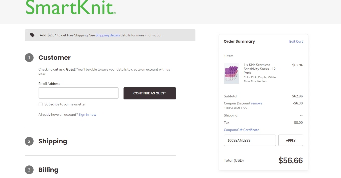 SmartKnit checkout page showing SmartKnit discount code box | Screenshot taken by SimplyCodes community member on Jul 17, 2020