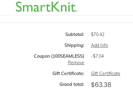 SmartKnit checkout page showing SmartKnit discount code box | Screenshot taken by SimplyCodes community member on Nov 18, 2020