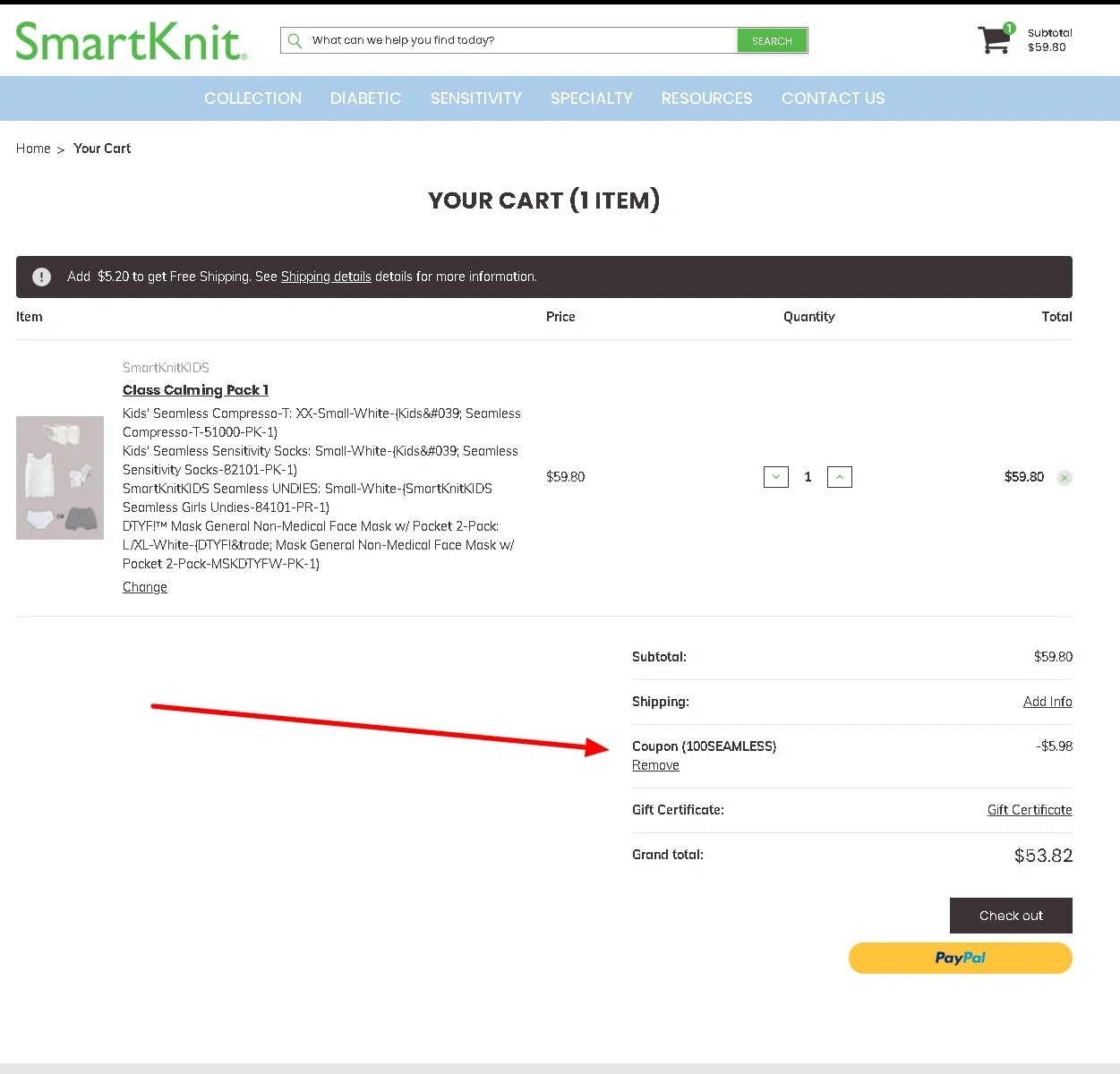 SmartKnit checkout page showing SmartKnit discount code box | Screenshot taken by SimplyCodes community member on Feb 16, 2021