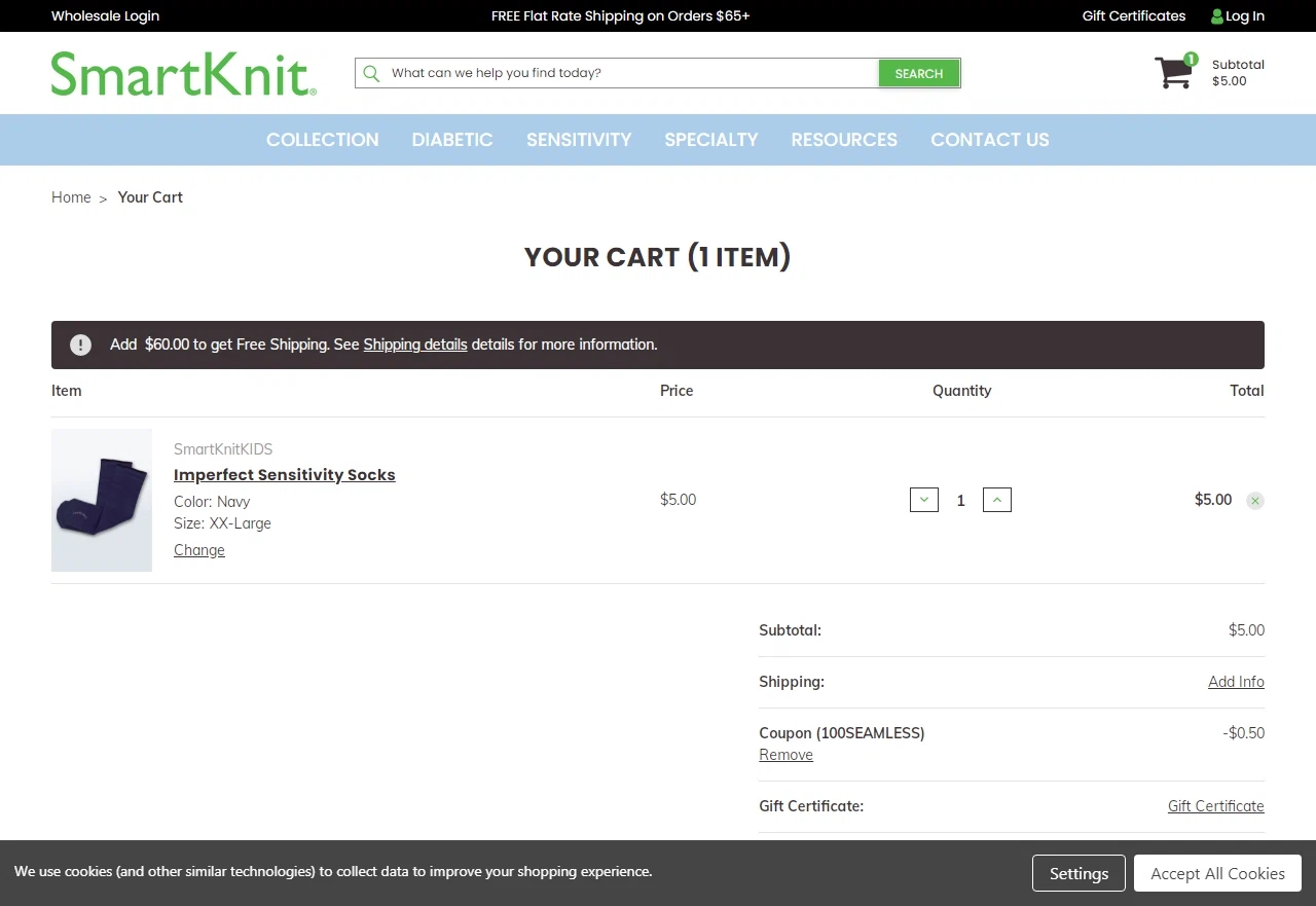 SmartKnit checkout page showing SmartKnit discount code box | Screenshot taken by SimplyCodes community member on Apr 25, 2021