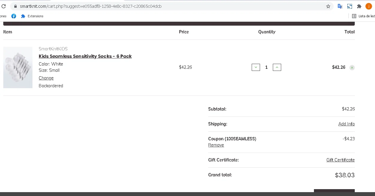 SmartKnit checkout page showing SmartKnit discount code box | Screenshot taken by SimplyCodes community member on Oct 23, 2021