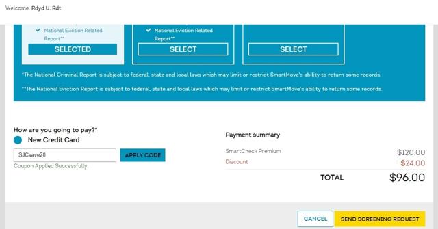 SmartMove checkout page showing SmartMove coupon code box | Screenshot taken by SimplyCodes community member on Mar 29, 2022