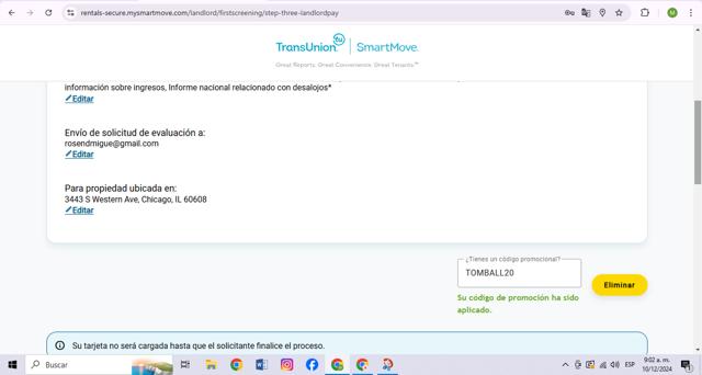 SmartMove checkout page showing SmartMove coupon code box | Screenshot taken by SimplyCodes community member on Dec 10, 2024