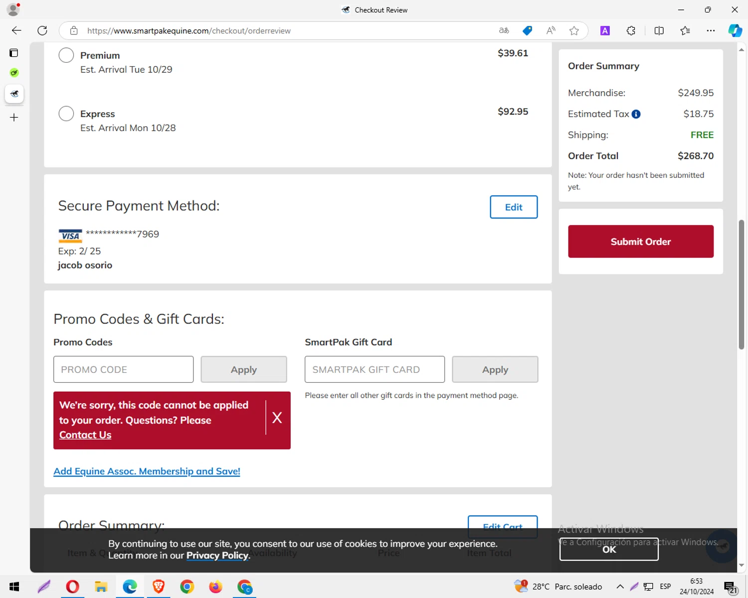 where to use SmartPak Equine promo code box