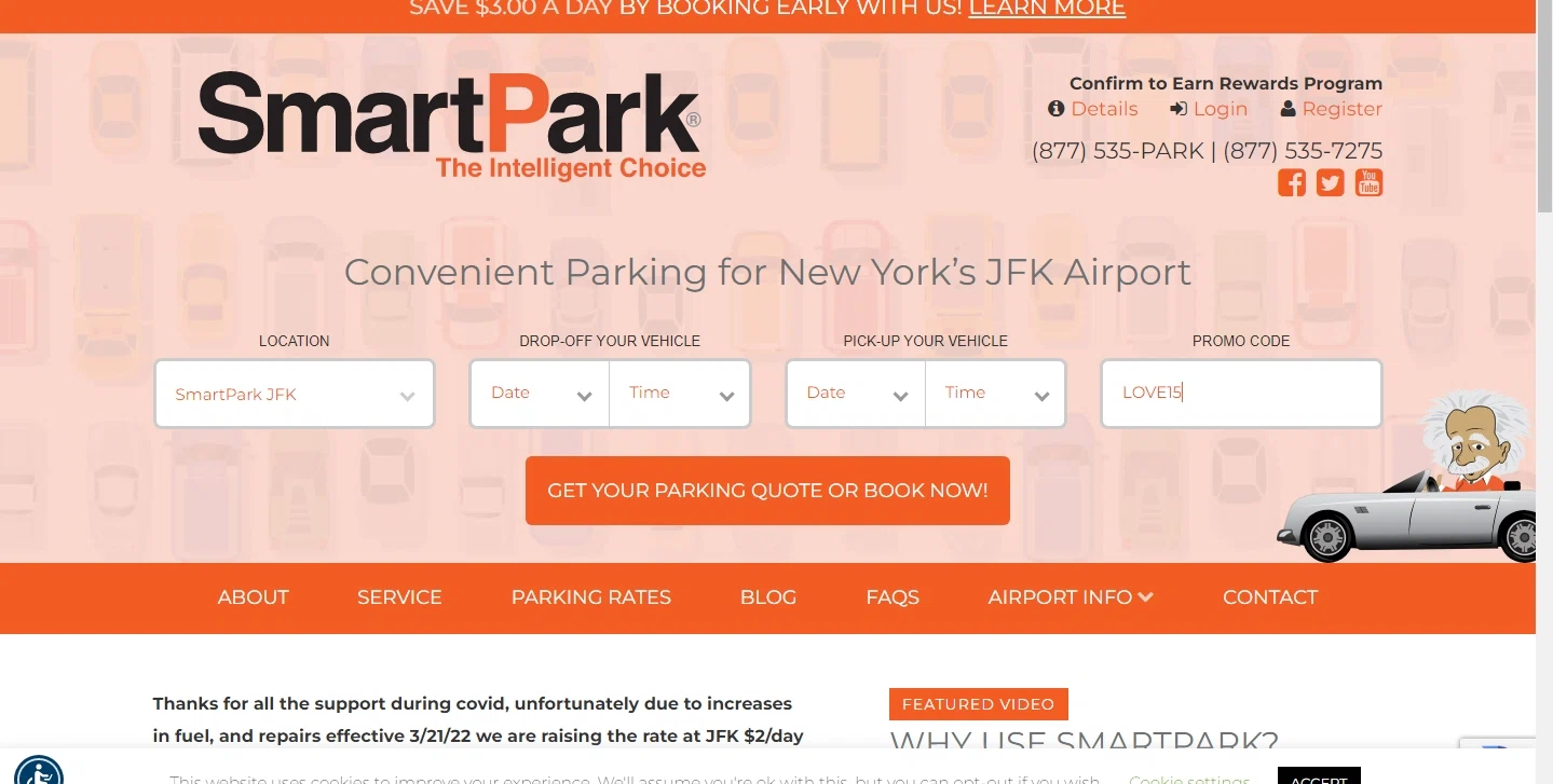 SmartPark checkout page showing SmartPark promo code box | Screenshot taken by SimplyCodes community member on Apr 29, 2022