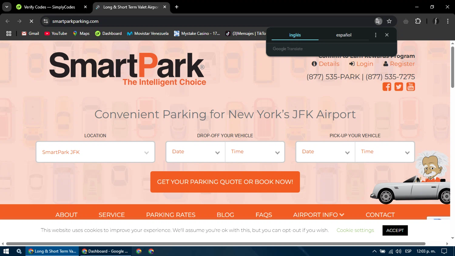 SmartPark promo code screenshot showing code TAKE15 applied at SmartPark checkout page. Uploaded by SimplyCodes community member ChinoYugiXD on Mar 24, 2025