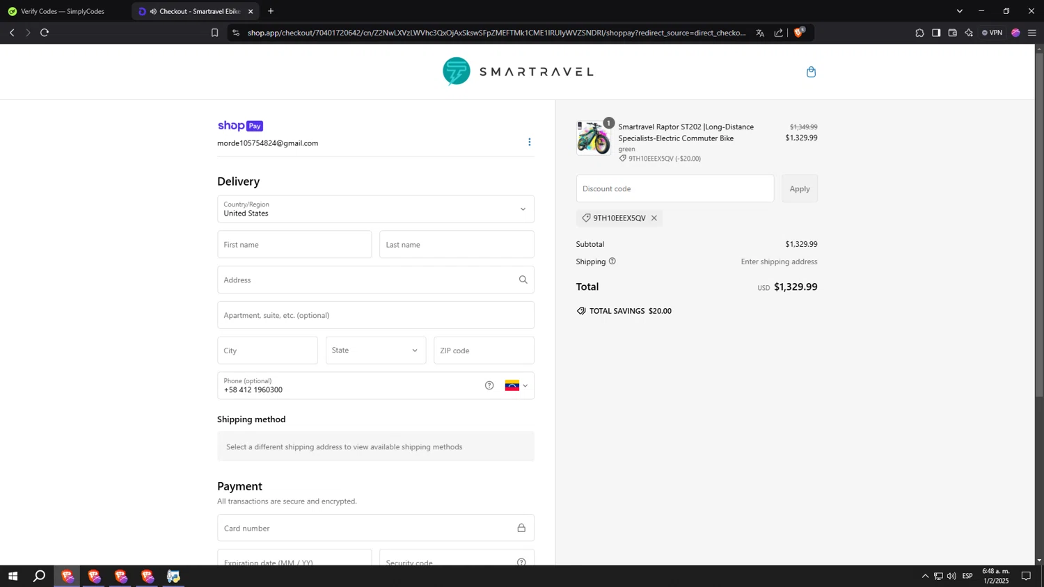 Smartravel promo code screenshot showing code 9TH10EEEX5QV applied at Smartravel checkout page. Uploaded by SimplyCodes community member aaaaaaaaaaaaaaaaaaaaa on Feb 1, 2025