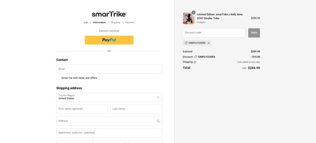 SmarTrike checkout page showing SmarTrike discount code box | Screenshot taken by SimplyCodes community member on Jul 21, 2023
