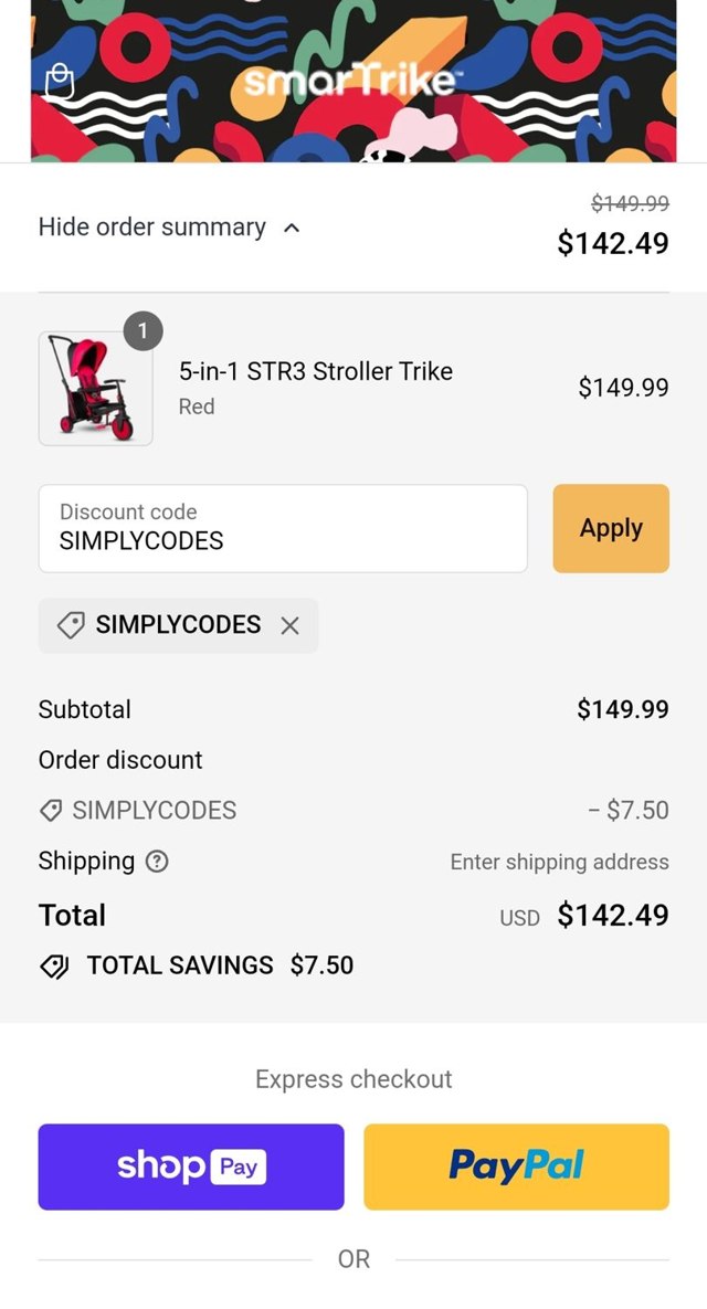 SmarTrike checkout page showing SmarTrike discount code box | Screenshot taken by SimplyCodes community member on Feb 13, 2024