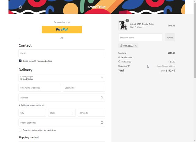 SmarTrike checkout page showing SmarTrike discount code box | Screenshot taken by SimplyCodes community member on Nov 24, 2023