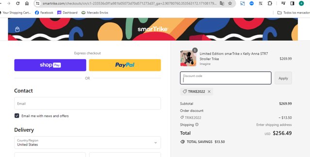 SmarTrike checkout page showing SmarTrike discount code box | Screenshot taken by SimplyCodes community member on Mar 19, 2024
