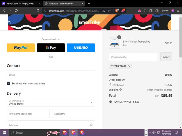 SmarTrike checkout page showing SmarTrike discount code box | Screenshot taken by SimplyCodes community member on Mar 29, 2024