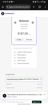 REVENUEGEEKS25 coupon verification screenshot