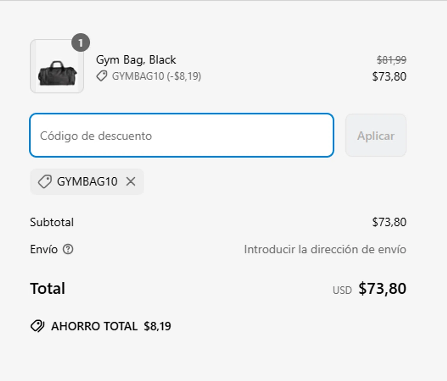 SmartShake discount code screenshot showing code GYMBAG10 applied at SmartShake checkout page. Uploaded by SimplyCodes community member MagnificentCollector7829 on Mar 26, 2025