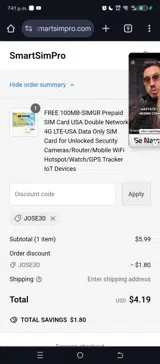 JOSE30 coupon verification screenshot
