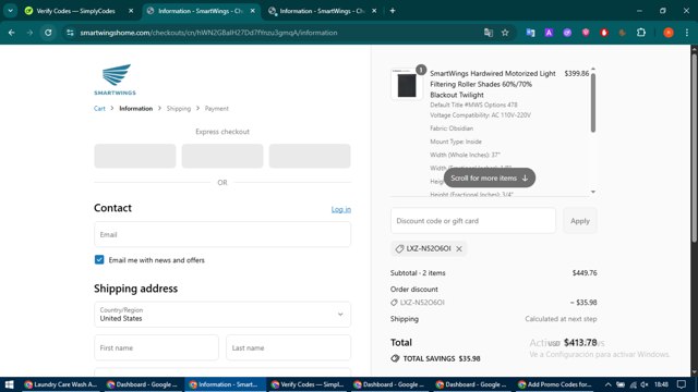 SmartWings checkout page showing SmartWings discount code box | Screenshot taken by SimplyCodes community member on Aug 26, 2025