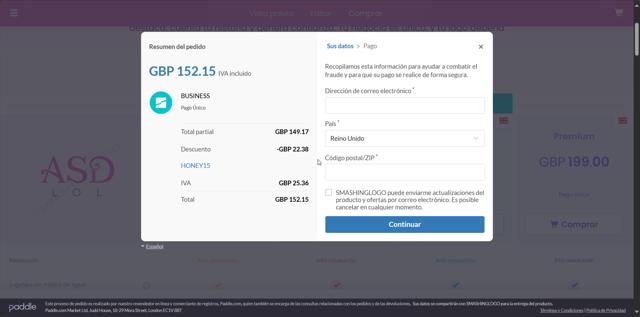 Smashing Logo checkout page showing Smashing Logo discount code box | Screenshot taken by SimplyCodes community member on Apr 15, 2025