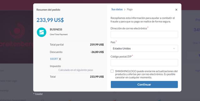 Smashing Logo checkout page showing Smashing Logo discount code box | Screenshot taken by SimplyCodes community member on Apr 15, 2025