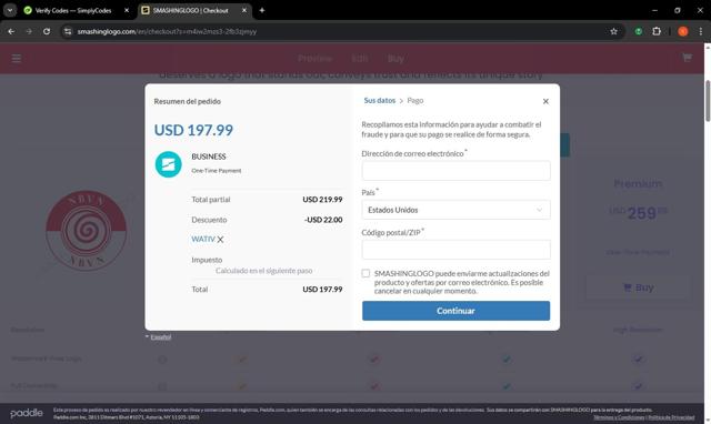 Smashing Logo checkout page showing Smashing Logo discount code box | Screenshot taken by SimplyCodes community member on Apr 8, 2025