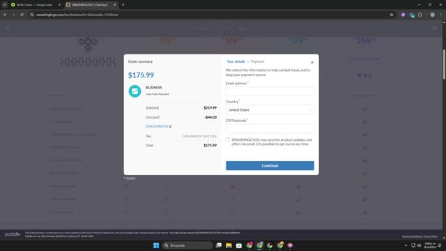 Smashing Logo checkout page showing Smashing Logo discount code box | Screenshot taken by SimplyCodes community member on Apr 8, 2025