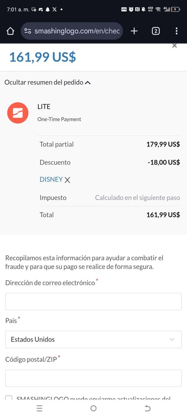Smashing Logo checkout page showing Smashing Logo discount code box | Screenshot taken by SimplyCodes community member on Apr 9, 2025