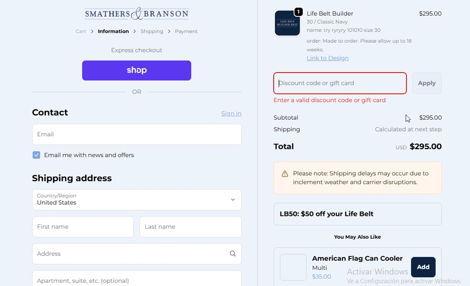 Smathers & Branson coupon code screenshot showing code Fall10 applied at Smathers & Branson checkout page. Uploaded by SimplyCodes community member BudgetGuardian5712 on Jan 27, 2026