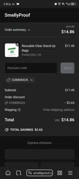 COMEBACK coupon verification screenshot