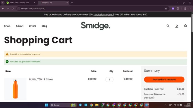 Smidge checkout page showing Smidge discount code box | Screenshot taken by SimplyCodes community member on Aug 9, 2025