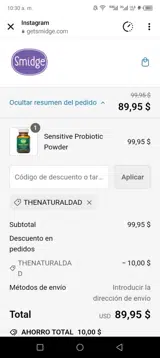Smidge Supplements coupon verification screenshot