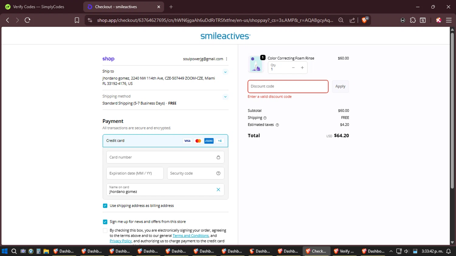 Smileactives discount code screenshot showing code pens25 applied at Smileactives checkout page. Uploaded by SimplyCodes community member Amidamaru on Dec 22, 2025